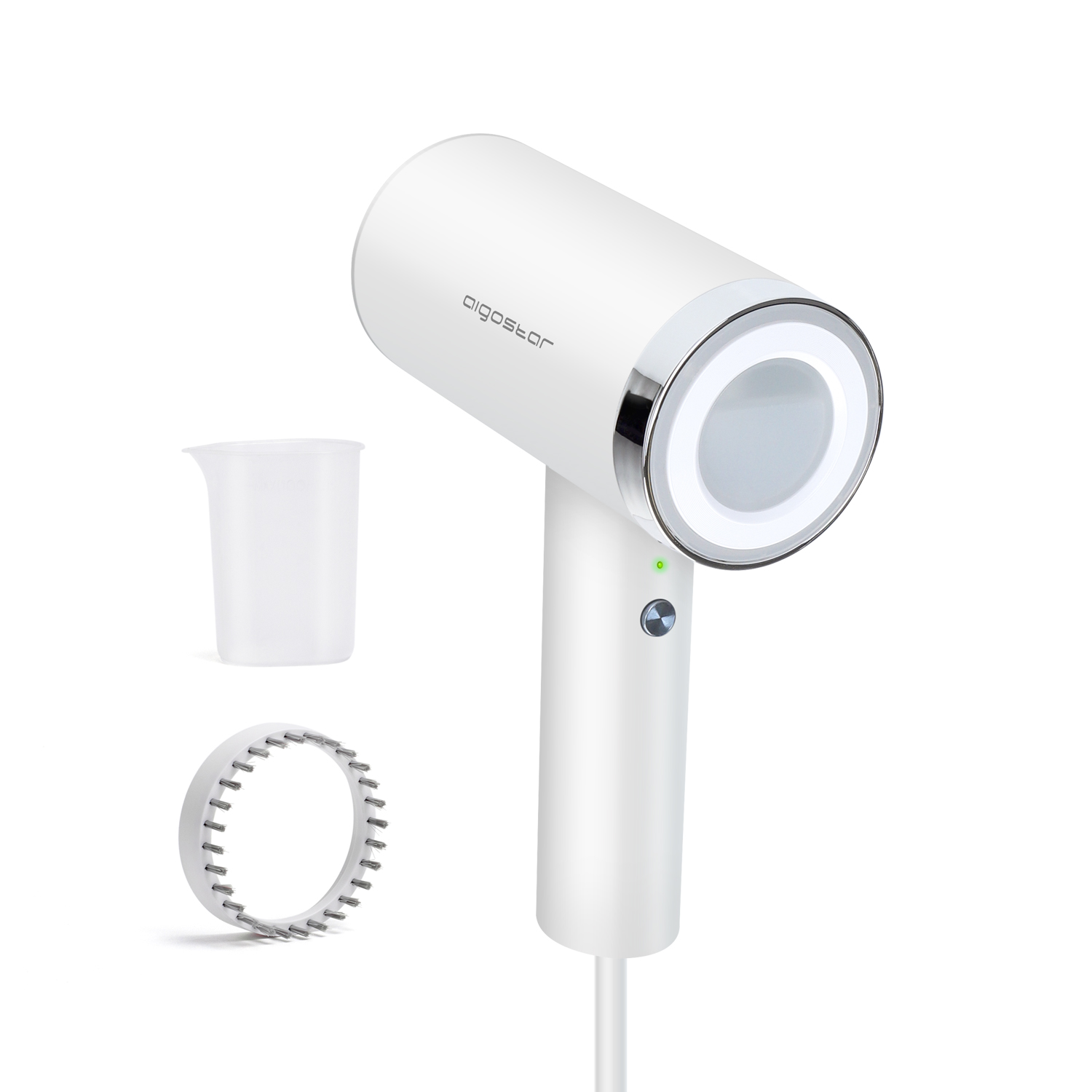 Secador de cabelo branco aigostar com acessórios sobre fundo branco