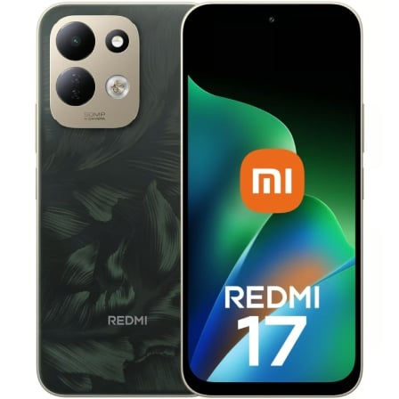 Smartphone Redmi 17 preto com padrão texturizado e módulo de câmara distinto