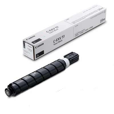 Toner preto Canon C-EXV 51 com embalagem branca ao fundo