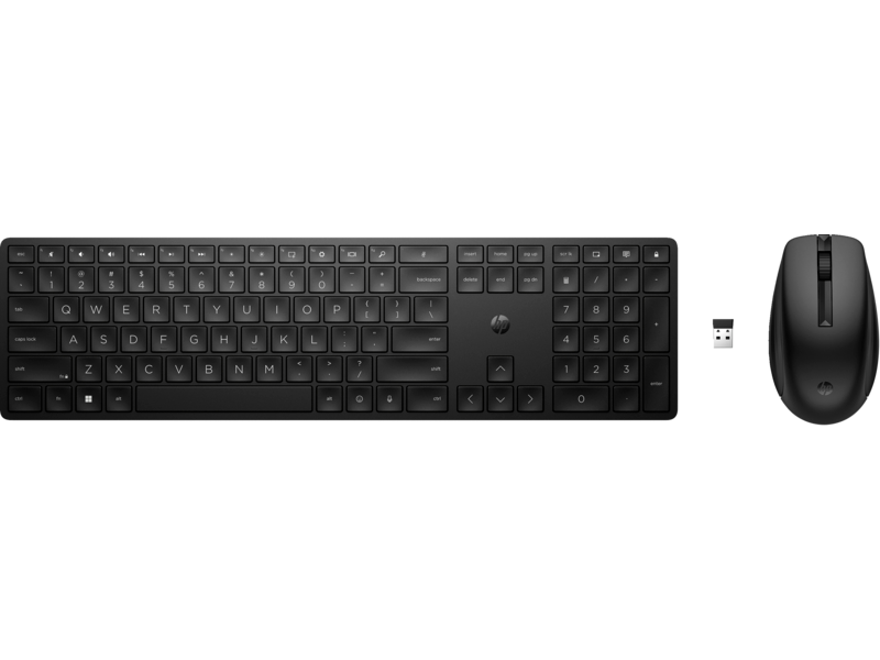 Teclado e rato sem fios pretos com receptor USB