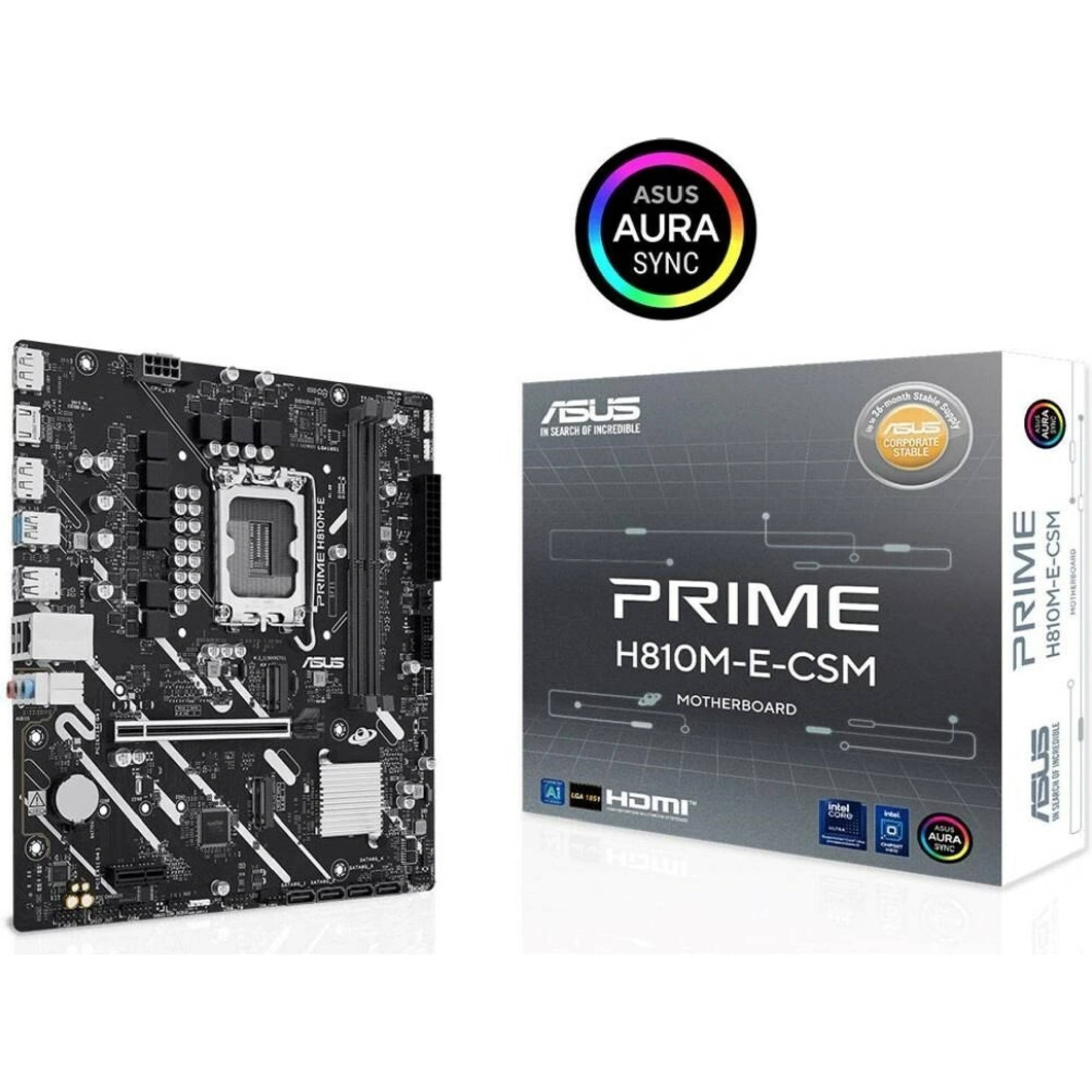 Placa-mãe ASUS PRIME H810M-E-CSM com caixa ao lado