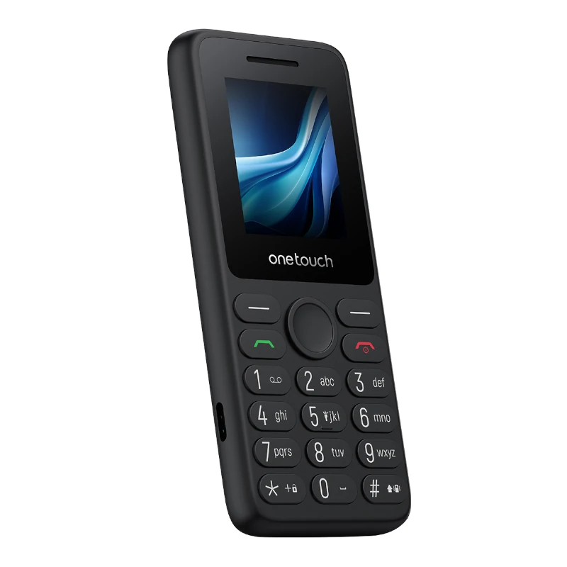 Telefone móvel básico preto com teclas físicas e ecrã colorido