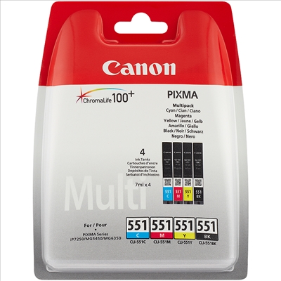 Embalagem de tintas Canon PIXMA Multipack 4 cores modelo 551.
