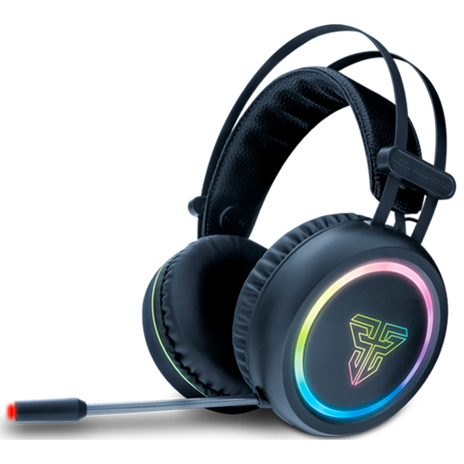 Auriculares gaming pretos com microfone e luz RGB