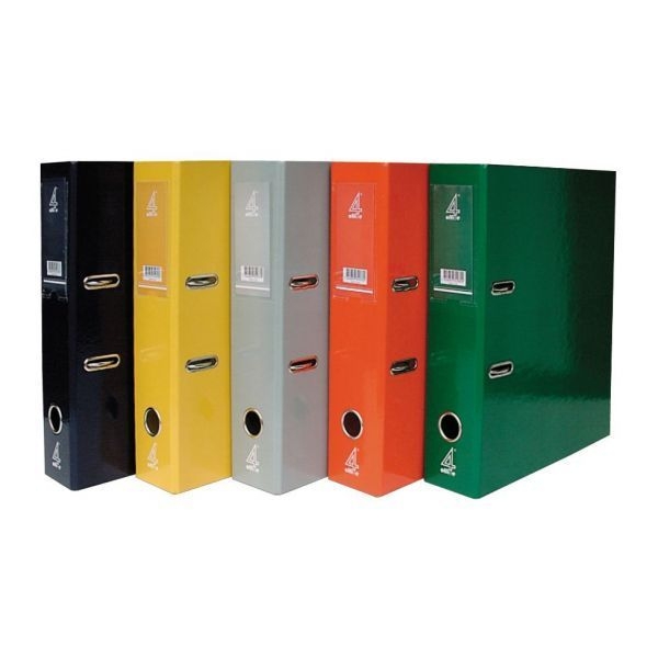 Seis dossiers de arquivo coloridos alinhados
