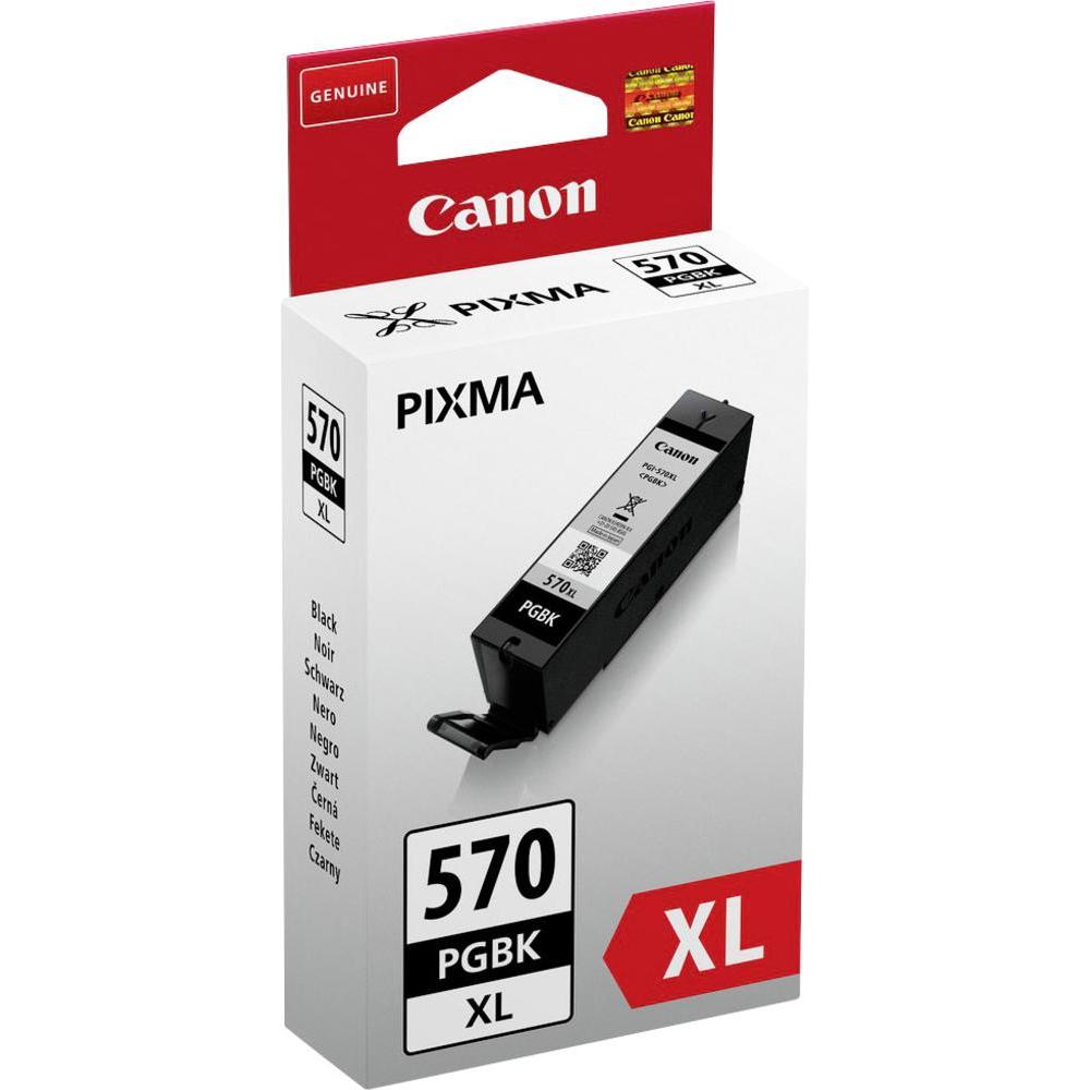 Embalagem do tinteiro Canon PIXMA 570 PGBK XL com design branco e vermelho