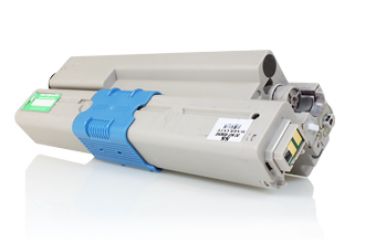 Cartucho de toner cinzento e azul para impressora sobre fundo branco