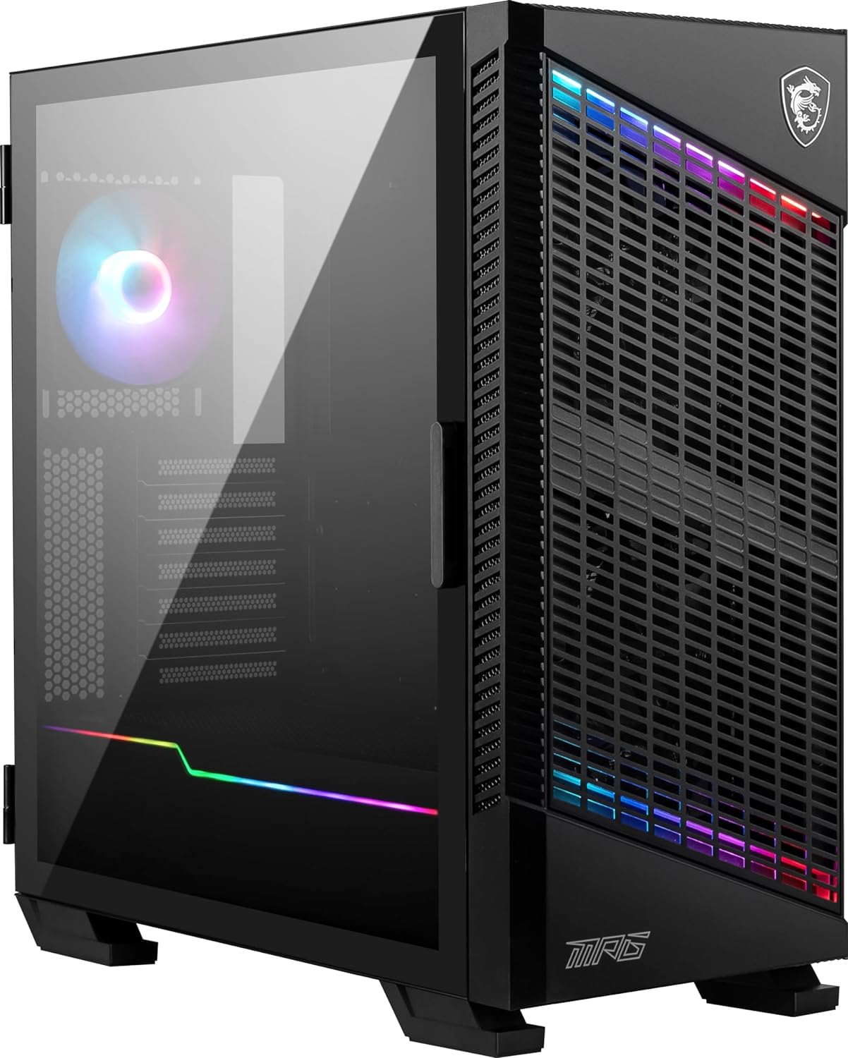 Computador de secretária com painel lateral de vidro e iluminação RGB