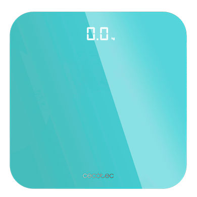 Balança digital de vidro azul claro com mostrador LED branco