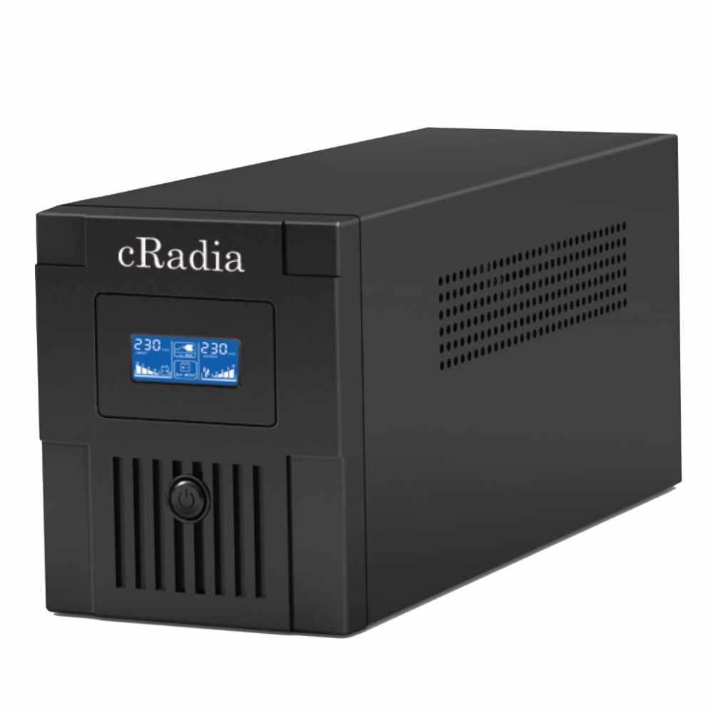 Fonte de alimentação ininterrupta preta cRadia com visor digital azul