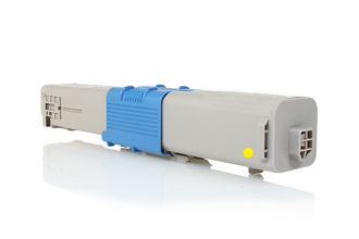 Cartucho de toner cinza e azul para impressora sobre fundo branco