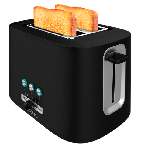 Torradeira preta com duas fatias de pão