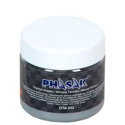 Pote de massa térmica PHASAK com tampa branca e rótulo preto
