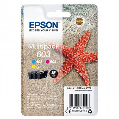 Embalagem de tinteiros Epson 603 com cores e estrela-do-mar