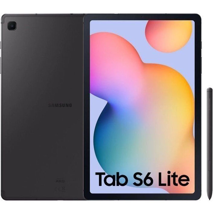 Tablet Samsung Tab S6 Lite cinza escuro com ecrã colorido e caneta stylus