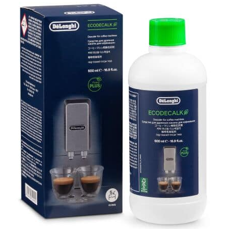 Produto líquido descalcificante DeLonghi ECODECALK 500 ml com tampa verde e caixa azul