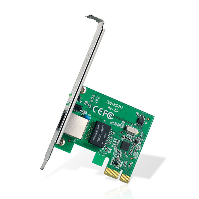 Placa de rede Ethernet PCIe verde com conector metálico