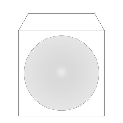 Caixa quadrada branca com círculo cinza claro no centro