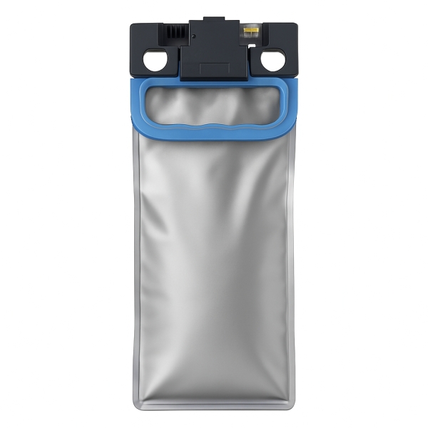 Saco plástico transparente com fecho preto e pega azul