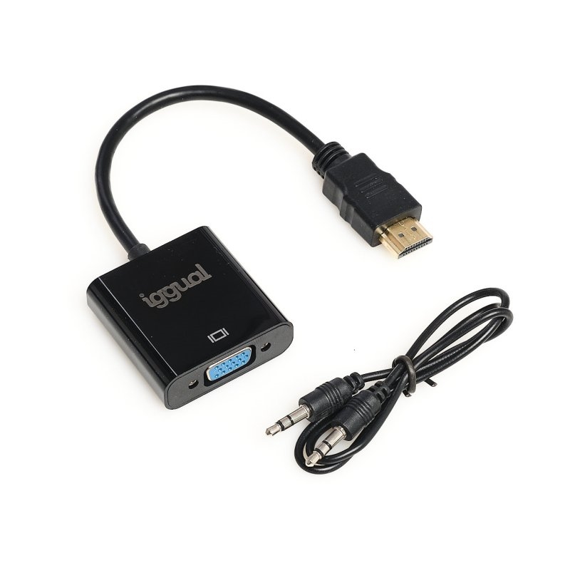 Conversor vídeo preto igguial HDMI para VGA com cabo auxiliar jack 3,5 mm
