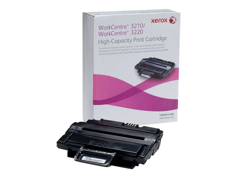 Cartucho de impressão Xerox WorkCentre 3210/3220 com caixa branca e detalhes rosa