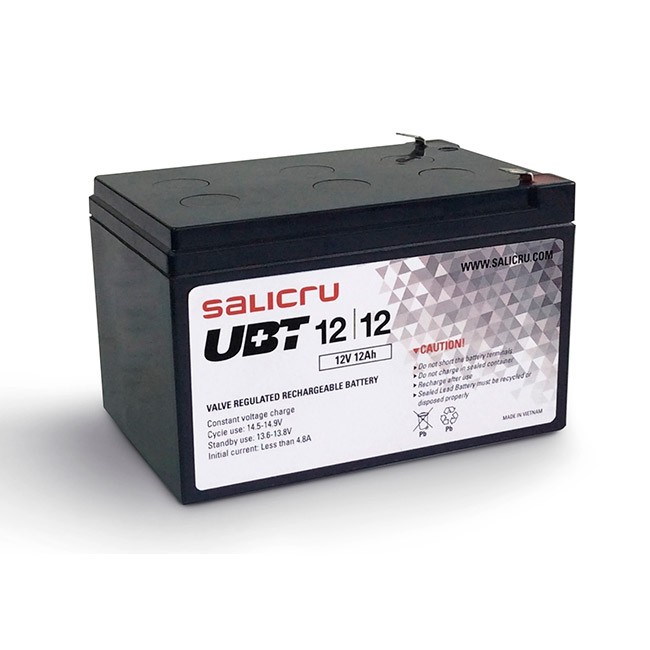 Bateria recarregável preta SALICRU UBT 12 12 com etiqueta branca