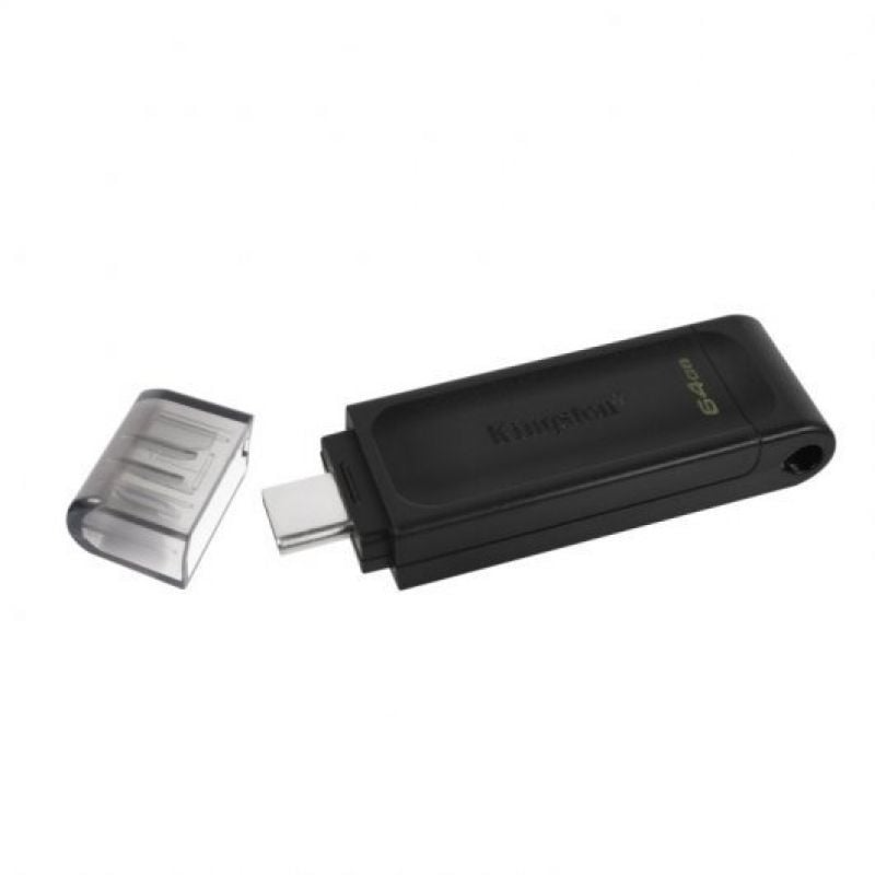 Pen USB Kingston preto 64GB com conector USB tipo C e tampa transparente
