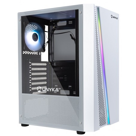 Computador branco UNYKA com vidro lateral e iluminação RGB