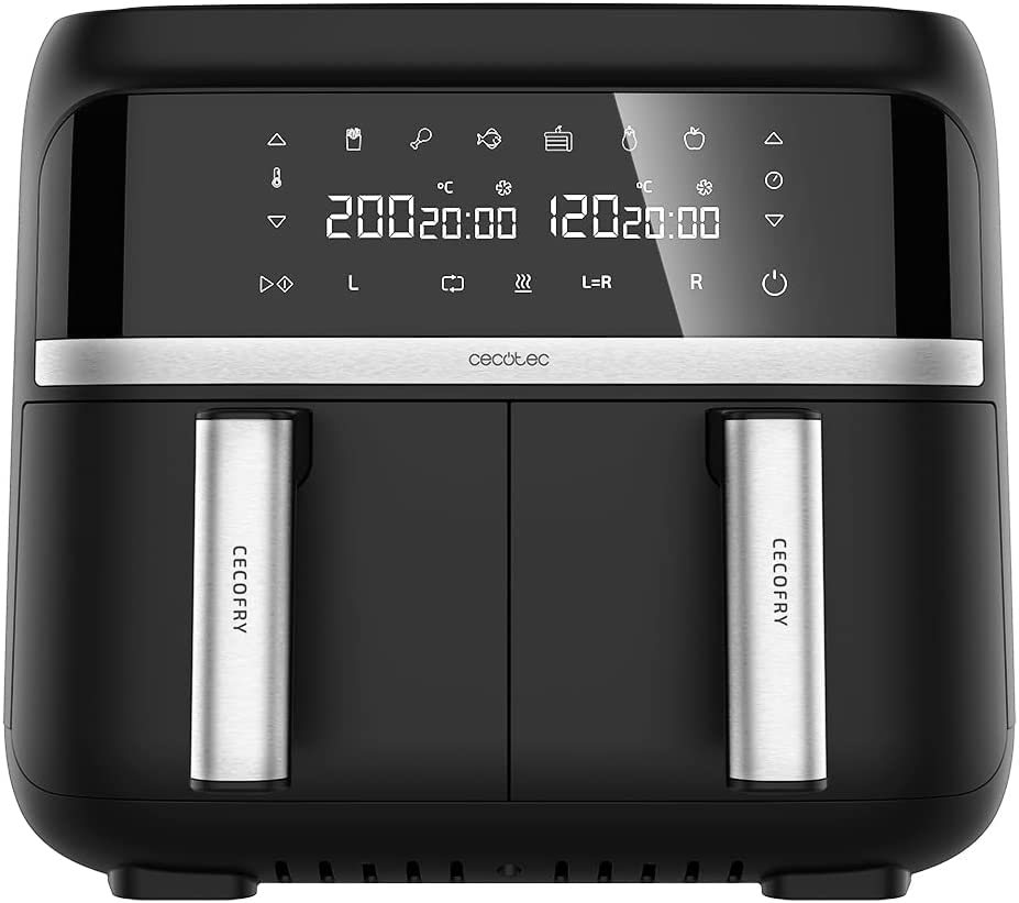 Fritadeira elétrica dupla Cecotec Cecofry com ecrã digital e alças em aço escovado