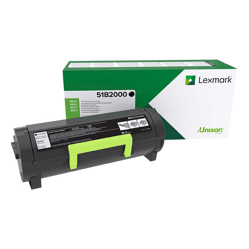 Toner Lexmark preto com pega verde e caixa verde e branca