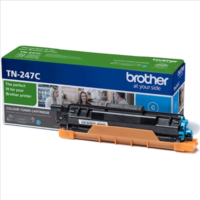 Cartucho de toner Brother TN-247C azul com embalagem azul e verde