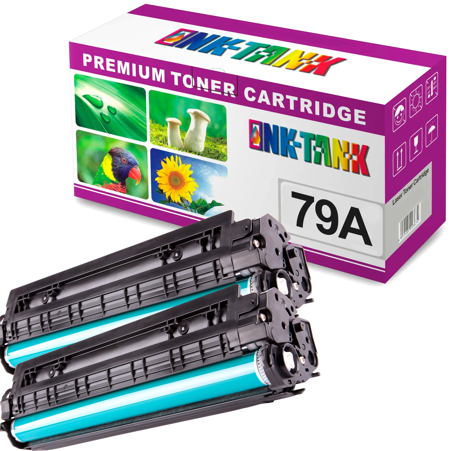 Cartucho toner preto INKTANKX 79A com caixa e imagens coloridas