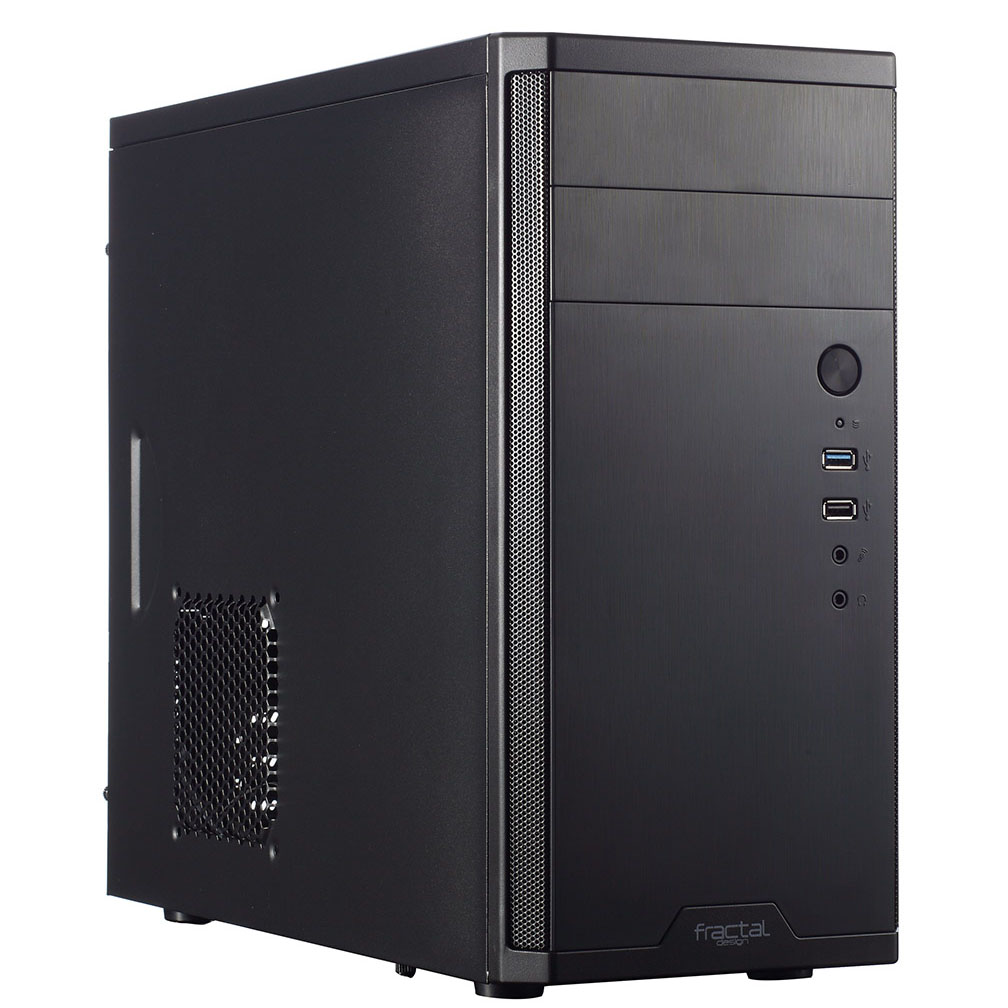Computador desktop preto Fractal Design com USB frontais e botões