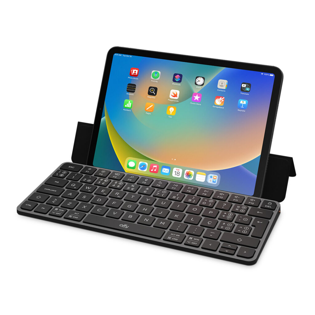 Tablet com suporte e teclado preto QWERTY