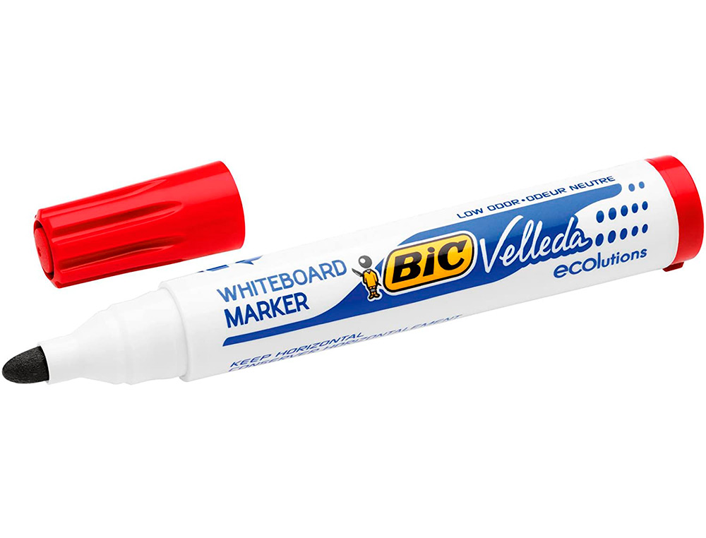 Marcador de quadro branco BIC Velleda branco com tampa vermelha e ponta preta