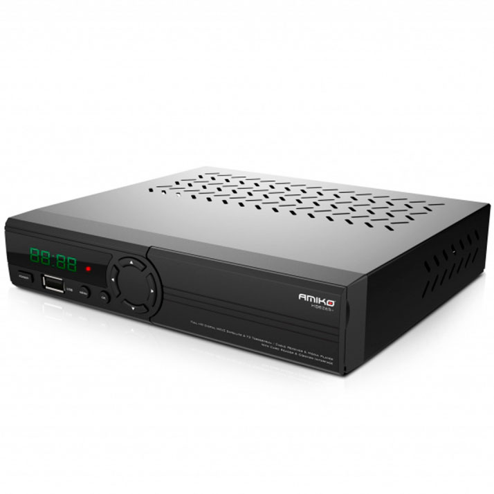 Receptor digital AMIKO HD8200 preto com visor LED e porta USB frontal