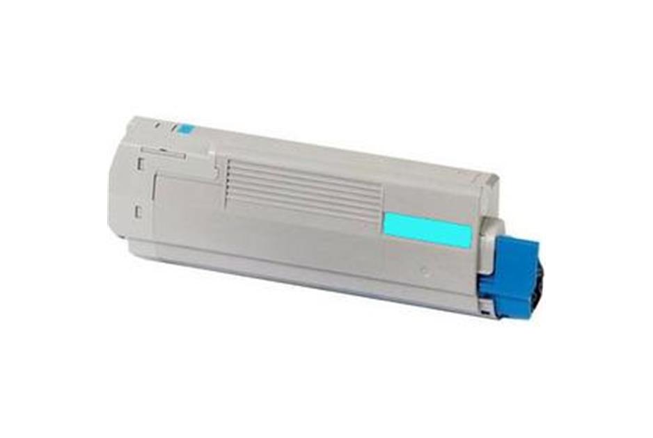 Cartucho de toner cinza com detalhes azuis