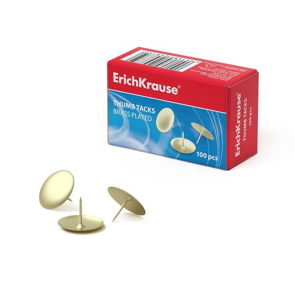 Caixa de alfinetes de latão ErichKrause e três alfinetes dourados