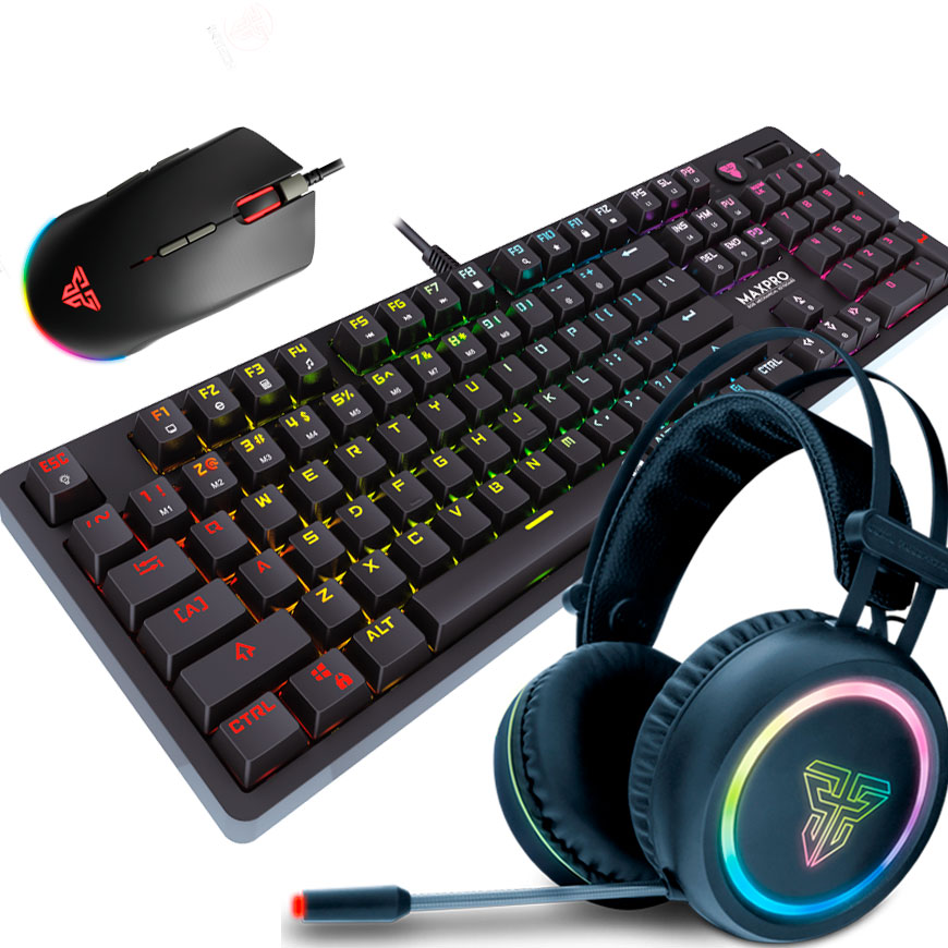 Conjunto gaming teclado mecânico, rato e auscultadores com iluminação RGB