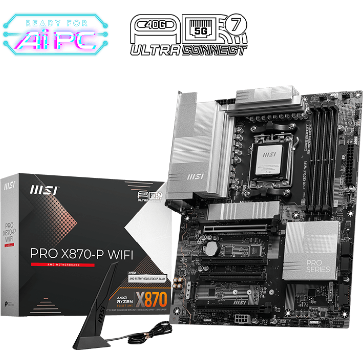 Placa-mãe MSI PRO X870-P WIFI com caixa e antena WiFi