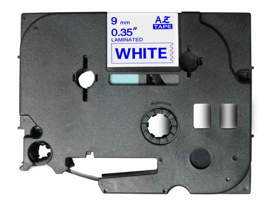 cassete de fita rotuladora AZ TAPE preta com etiqueta branca 9 mm 0.35 laminated white