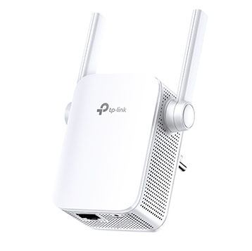 Repetidor Wi-Fi TP-Link branco com duas antenas externas verticais