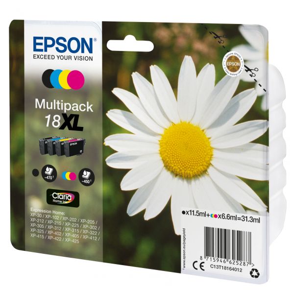 Embalagem de multipack de tinteiros Epson com imagem de flor branca e amarela