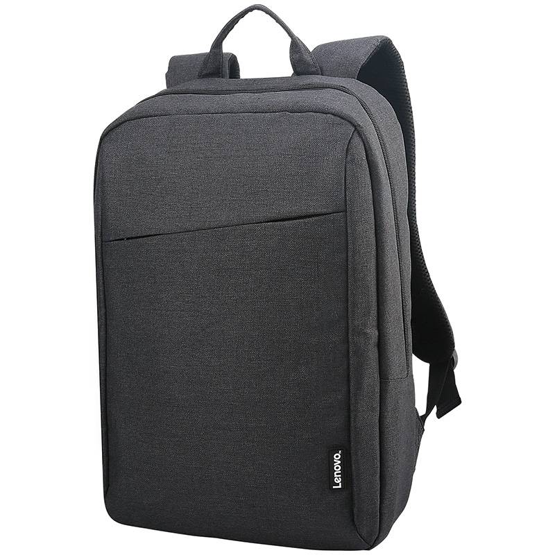 Mochila preta Lenovo em tecido com bolso frontal e alças acolchoadas