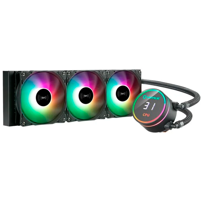 Sistema de refrigeração líquida para CPU com ventoinhas RGB e display digital