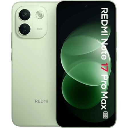 Smartphone verde claro Redmi Note 17 Pro Max com ecrã e traseira visíveis