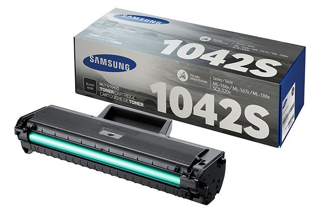 Cartucho de toner Samsung 1042S preto com caixa cinza e azul