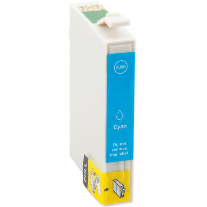 Cartucho de tinta ciano para impressora com etiquetas azul e amarela