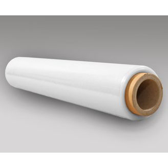 Rolo de película transparente com cilindro de cartão castanho