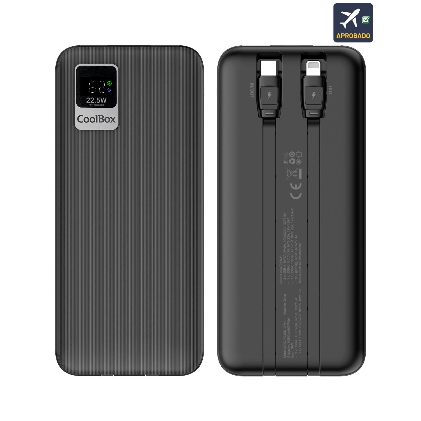Power bank preto CoolBox com display digital e duas portas USB integradas
